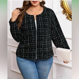 Shein black tweed zipper blazer